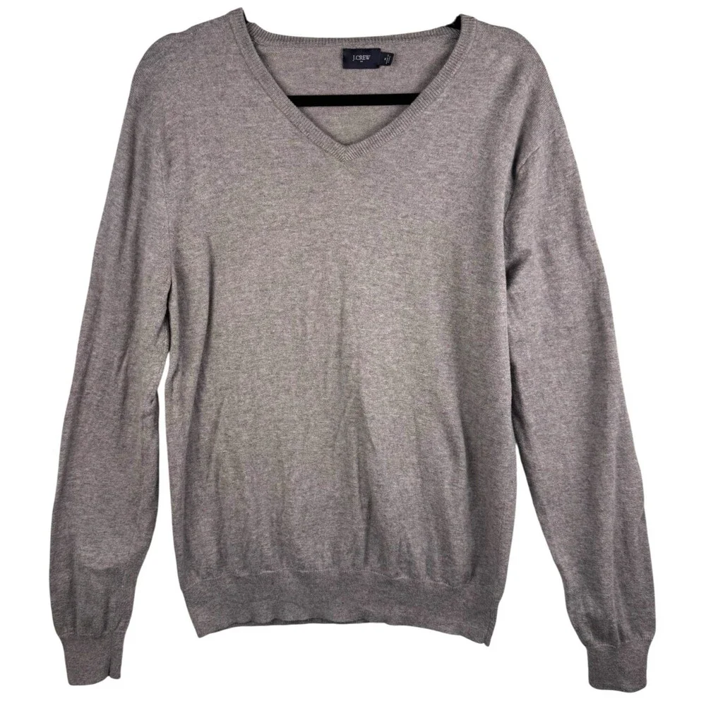 J. Crew Sweater Mens Medium V-Neck Pullover Cotton Merino Wool Blend Gray Preppy